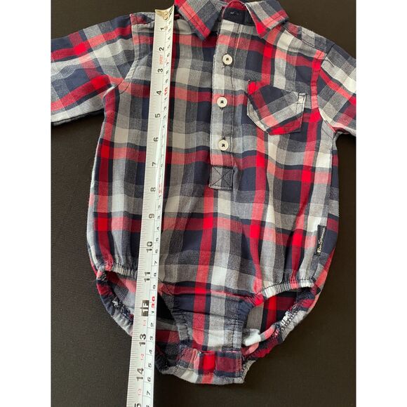 ~ Ben Sherman 3-6 mo Plaid Shirt Red / Blue / Navy Onesie Collar Buttons Cotton - Picture 7 of 11